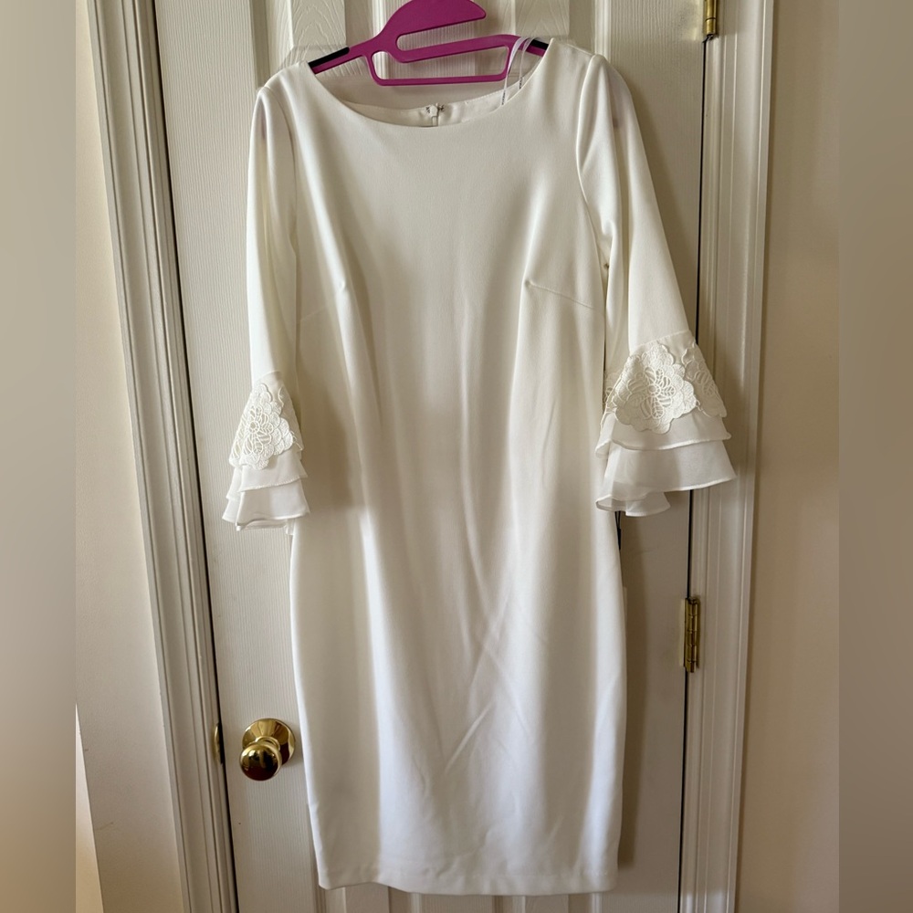 Calvin Klein White Dress with Lace Sleeves